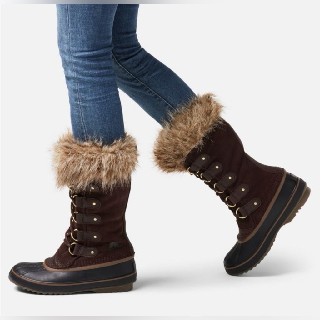 Sorel Joan Of Arctic Waterproof Cattail Brown Suede Faux Fur Tall Winter Boots 7